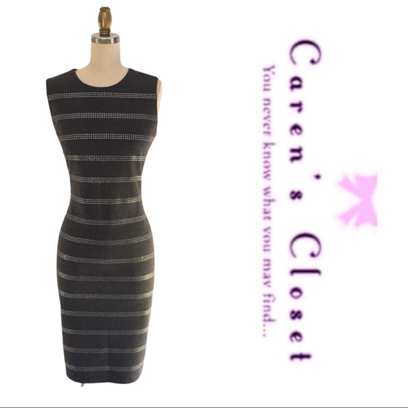 Calvin Klein Charcoal Gray Sleepless Stretch Knit  Dress & Rhinestone Stripes - Picture 2 of 7
